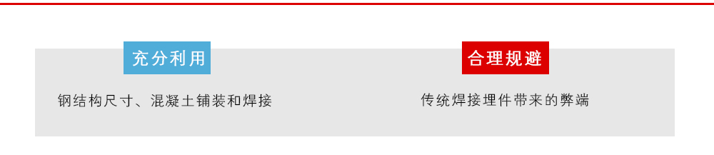 充分利用了鋼結構尺寸、混凝土鋪裝和焊接，合理規(guī)避了傳統(tǒng)焊接埋件帶來的弊端